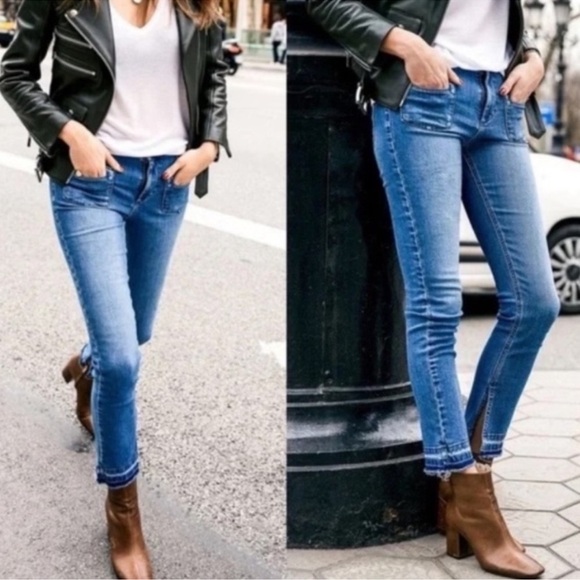 Anine Bing Front Pocket SplitHem Blue Mid Rise Straight Fray Ankle Jeans Size 28 - Picture 14 of 16